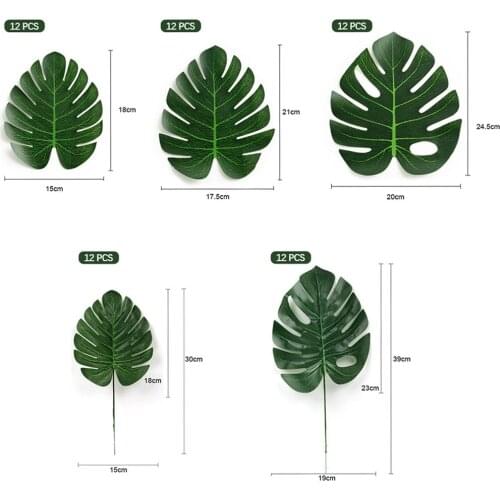 60pcs/Lot Green Artificial Monstera Palm Leaves for Tropical Hawaiian Theme Party Decoration Wedding Birthday Festival Supplies
