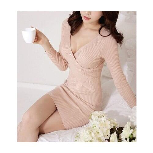 Elegant V Neck Knitted Sweater Dress Women 2019 Autumn Winter Long Sleeve Slim Bodycon Dress Female Warm Midi Knit Dress Vestido