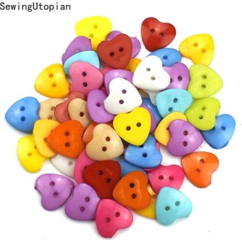 100PCS 2 Holes Heart Resin Buttons Mixed Colors Apparel Sewing Accessories Diy Scrapbooking Crafts Flat Back Embellishments