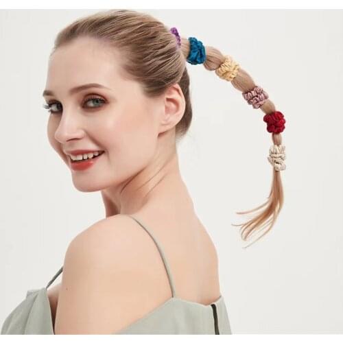 3PCS 100% Pure Silk Hair Scrunchie Women Small Bands Hair Cute Elastic Ponytail Pure Silk Solid Hair Accessories Ties For Girls