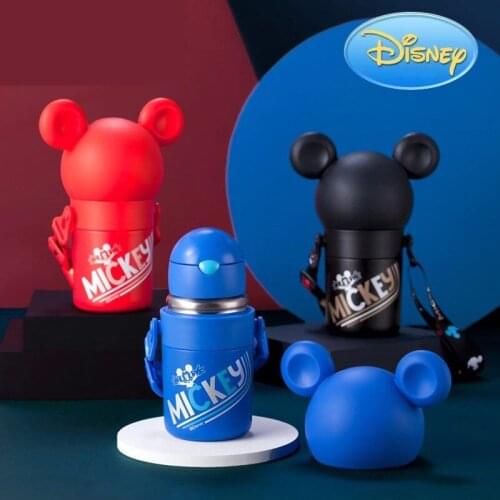 330ML Disney Water Bottle with Straw Mickey Model Vacuum Bottle Fall Prevention Smart Cover Stainless Steel Thermos Cup