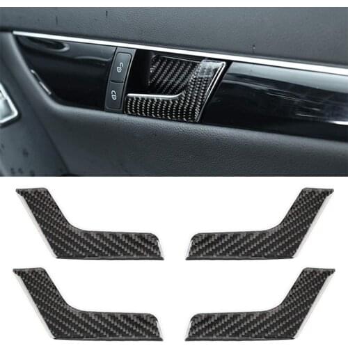 4 PCS Car Door Inner Handle Panel for Mercedes-Benz W204 Carbon Fiber Decoration Frame Cover Interior Mouldings
