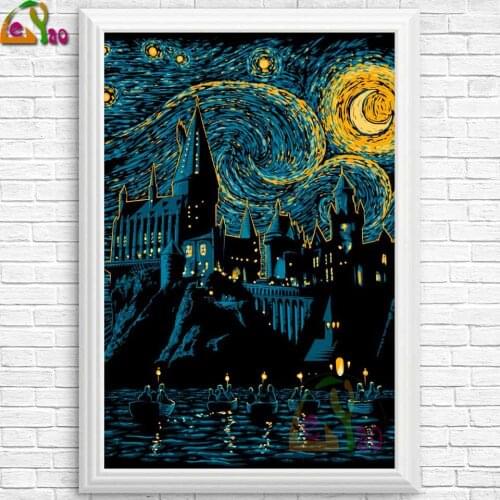5D DIY Diamond Painting Landscape Full drill Diamond Embroidery Cross Stitch Mosaic Handmade Gift Starry School,Magic Castle