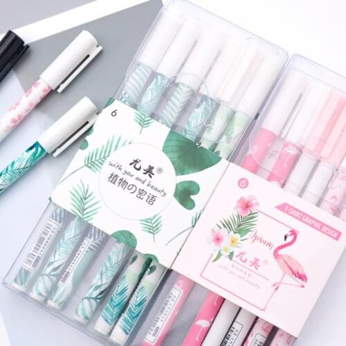 6 sticks / box Green Plants Flamingo Sakura Gel Pen Signature Pen Escolar Papelaria School Office Supply Promotional Stationery