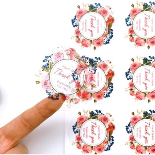 60Pcs Flower little bird Transparent seal sticker Round Thank you Sealing Label Kraft Sticker Baking DIY Round Gift Stickers