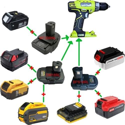 Adapter DM18RL BPS18GL MT20RNL use Makita DeWalt Milwaukee Black Decker Porter Cable Stanley Li-ion Battery For RYOBI 18V Tool