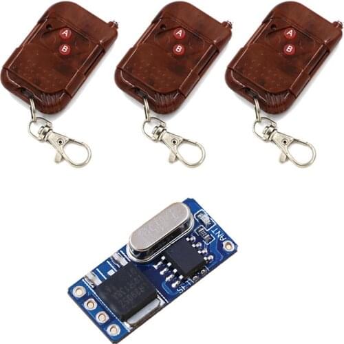 DC3.5V-12V Mini Wireless Remote Control Switch System Receiver +3pcs Peach Transmitter with 2 Buttons for Smart Home