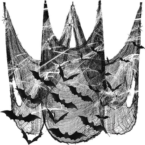 Black Halloween Creepy Gauze Large Grid Bat Decorate Halloween Party Horror Atmosphere Corridor House Home Wall Decoration