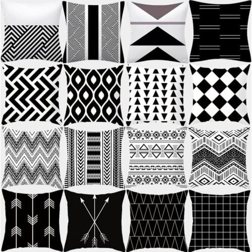 Black White Geometric Cushion Cover 45x45 Polyester Sofa Cushions Decorative Throw Pillows Cover Home Decor Pillow Cases