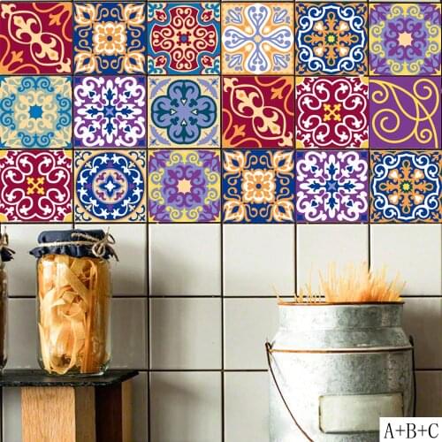Colorful Retro Tile Stickers PVC Bathroom Waterproof Wall Stickers Home Decor Living Room Adesivo De Parede Floor Sticker Poster
