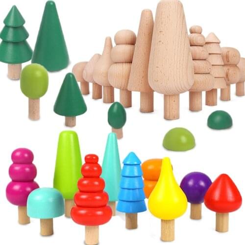 New 10pcs/set Kids Wooden Toys Rainbow Stacker Nesting Puzzle Toys Stones Wood Plain Jenga Trees For Baby Montessori Blocks