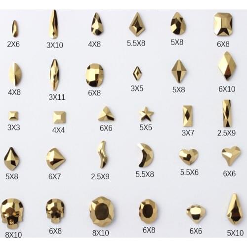 Hot sale Mine gold Art Rhinestones 31 styles Fancy Crystal stones 30/100Pcs For 3D Nail art decoration
