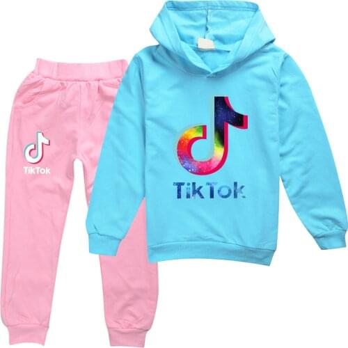 TIK TOK Spring Autumn Various Colors Boys Girls Kids Hoodie + Pants 2pcs Clothing Set Sweatshirt Trousers Hoody Clothes
