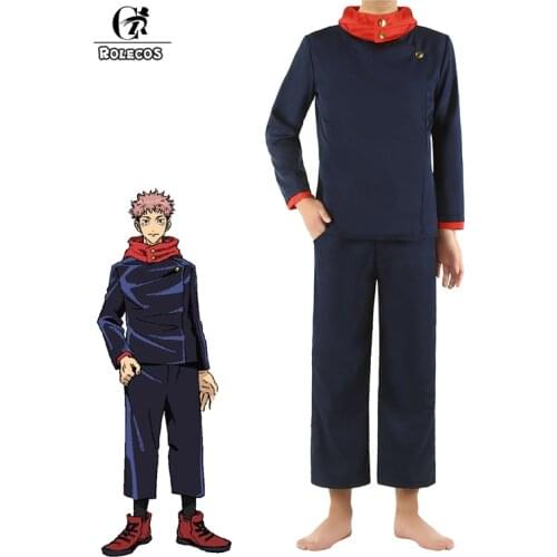 ROLECOS Jujutsu Kaisen Yuuji Itadori Cosplay Costume Anime Jujutsu Kaisen Cosplay Yuuji Itadori Costume Man Coat Pants Halloween