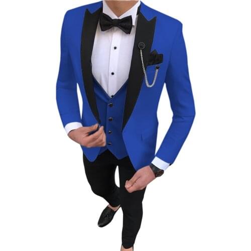 2021 Terno Slim Fit Royal Blue Prom Groom Mens Suit Jacket+Pants+Vest Custom Made Wedding Suits For Men Groomsmen Tuxedo 3 Piece