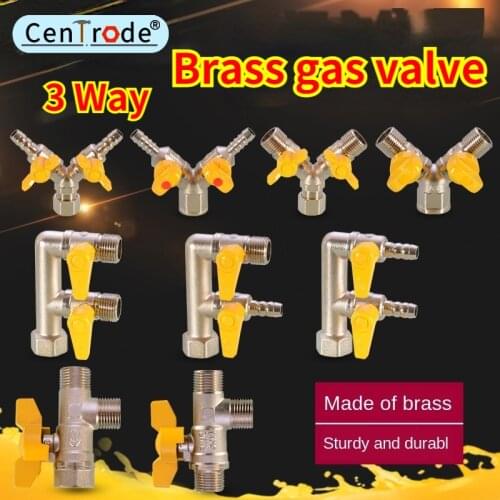 Natural gas stove three-way ball valve 1/2 inch brass valve switch natural gas pipe needle mouth socket fittings