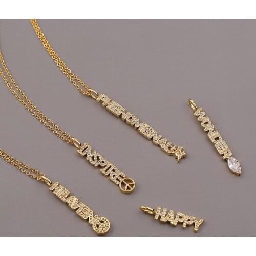 Hot Selling Micro Inlaid Zircon Stone Necklace 18 Gold Plated Personalized Words Pendant Chain Women Necklace For Women Girl