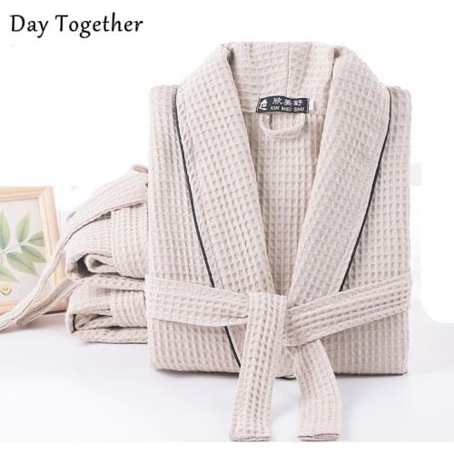Terry Cotton Bathrobe Mens and Womens Cotton Waffle Robe Couples Hotel absorbent Night Dressing Gown