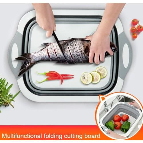 3 In1 Folding Cutting Board Multifunctional Collapsible Sink Drain Basket Washable Vegetable Strainer Kitchen Storage Organizer