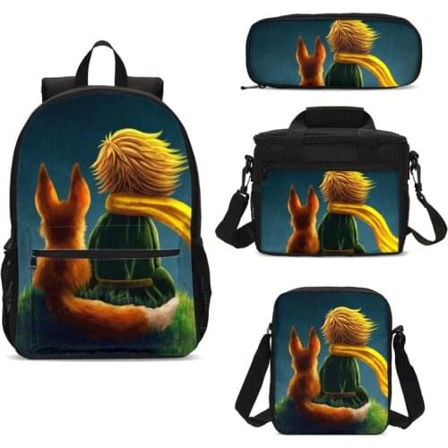 Cartoon 4pcs School Bag Set The Little Prince Anime Print School Backpack For Teengaer Boys Girls Kids Bookbag With Thermal Box
