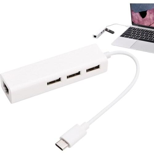 New for MacBook USB3.1 USB-C Type-C 3 Ports USB Hub to RJ45 Ethernet LAN Adapter