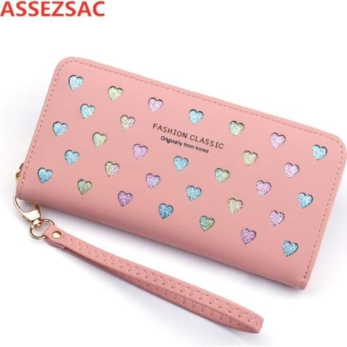 ASSEZSAC New Women Wallet Pu Leather Long Love Heart Design Cute Purse Phone Large Capacity Card Holder Clutch Carteira Feminina