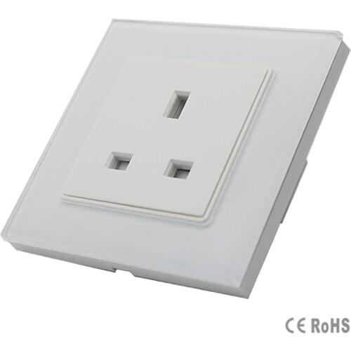 2017 New Arrived UK Standard Socket, White Crystal Glass Panel, AC110~250V, 13A Wall Outlet, GB-C7C1UK-11, 86mm*86mm