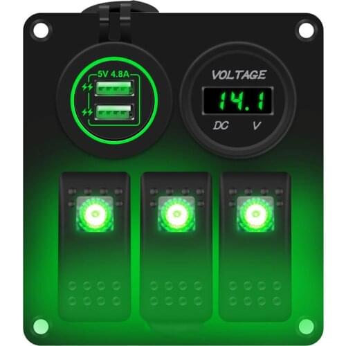 3P Switch Panel Multi-functional Combination + 4.8A Car Charger + Voltmeter Display