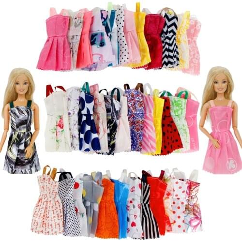 10pcs/lot Mini Dress Colorful Summer Sleeveless Dresses Doll Accessories Clothes for Barbi Lovely Girl Toy Set Random Color