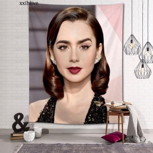 Customized Lily Collins Hanging Fabric Background Wall Covering Home Decoration Blanket Tapestry Bedroom,Living Room Wall Decor