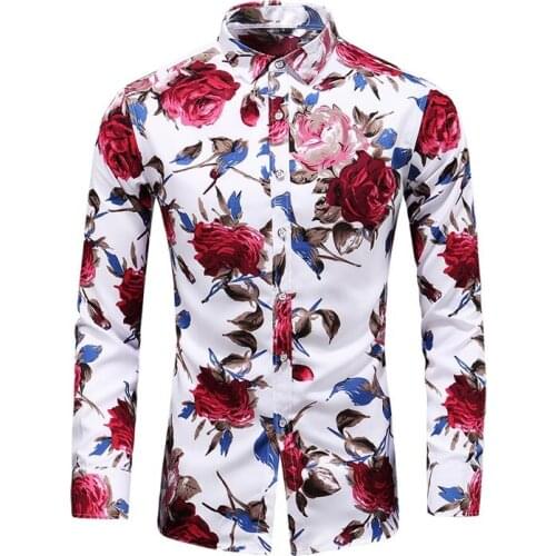 Spring New Fashion Long Sleeve Flowers Rose Shirts Button Down Social Hawaiian Floral Shirt Plus Size 5XL 6XL 7XL