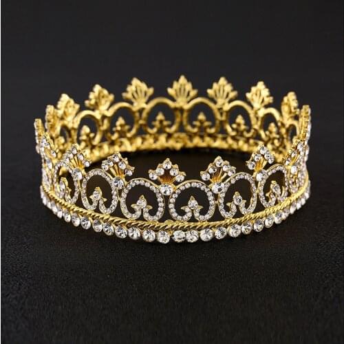 Crystal Vintage Royal Queen King Tiaras Round Crowns Women Pageant Prom Diadem Hair Ornaments Wedding Hair Jewelry Accessories