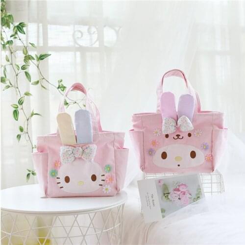 Sanrio hello kitty Cartoon Cute Melody Large Canvas Lunch Bag Storage Bag Mommy Bag Hand Bag