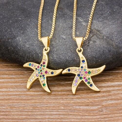 High Quality Womens CZ Crystal Gold Color Pendant Necklace Rainbow Star Choker Charm Jewelry Zircon Chain Necklace Dropshipping