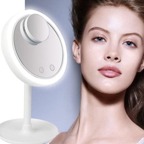 LED Makeup Mirror With Light Ladies Storage Makeup Lamp Desktop Rotating Vanity Mirror Round Shape Cosmetic Mirrors for Bedroom