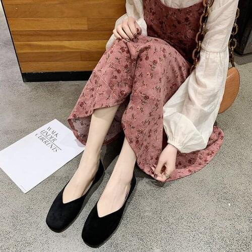 New Women Shoes Slip On Pure color Square head Flat Shoe Women Flats Ladies Loafers Shallow Women Flats Black comfortable U25-34