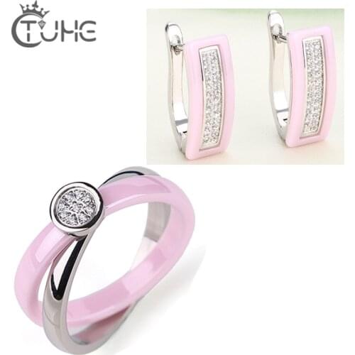 2019 Collier Femme Choker Statement Bridal Jewelry Sets Crystal African Pink Ceramic Jewelry Set Circle Collares Round Earrings