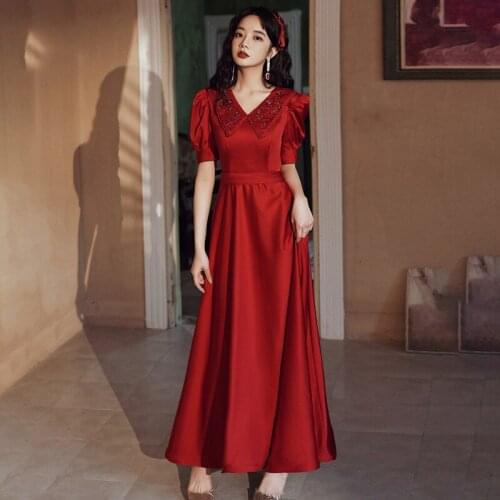 Elegant Embroidery Princess Collar Short Sleeve Daily Evening Dress Women Back Zipper Formal Gowns Robe De Soiree Cheongsam 3XL