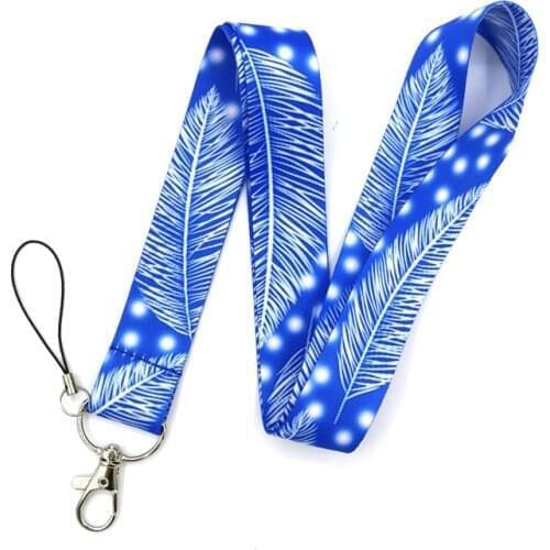 10pcs White Snow Blue Leaves Feathers Lanyard Keys Phone Holder Funny Neck Strap Keyring ID Card DIY Animal webbings ribbons