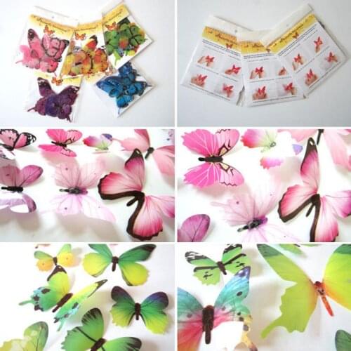 12Pcs DIY Lifelike 3D Multicolor Butterfly Magnet Fridge Magnet Wall Stickers Kids Baby Rooms Kitchen Home Decoration Free Glue