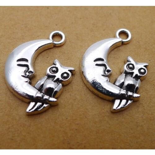12 pieces/lot 15*20mm Moon owl charm Antique silver color Alloy necklace pendant earring bracelet key chain DIY handmade jewelry