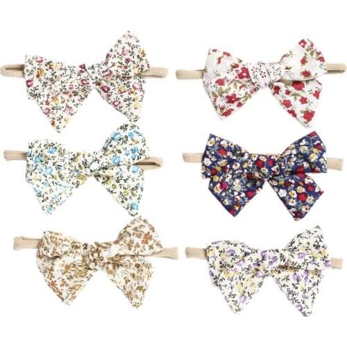 12 pcs/lot , Vintage Floral Handtied Bow Nylon Headbands or Hair Clips, Floral School Girl Bow Hair Accessories