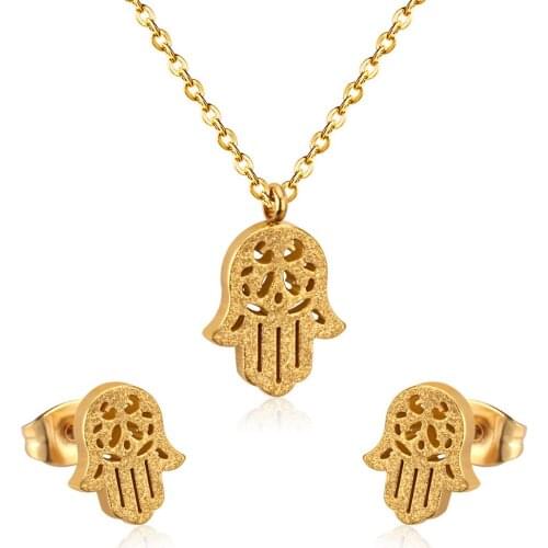 316L Stainless Steel Jewelry Set Simple Hollow Palm Titanium Steel Necklace Earring Set No Fade