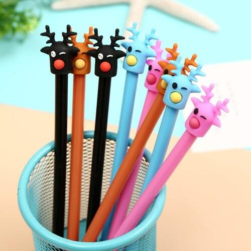 48pcs/pack 0.5mm Black Ink Creative Cartoon Deer Students Gel Pen Unisex Water Ink Pen Sign Pen Christmas Pen
