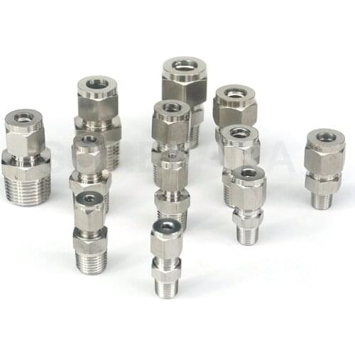 5pcs 1/8" 1/4" 3/8" 1/2" BSPT Male Fit OD Tube 1/8" 1/4" 3/8" 1/2" 3/4" 1" Inch 304 Stainless Steel Sleeve Ferrule Connector