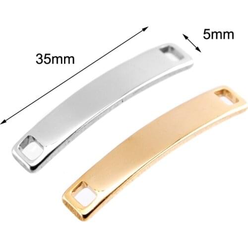 Stainless steel bar sample ID bracelet curved charm connector 5x35mm DIY jewelry silver gold color mirror polished high quality