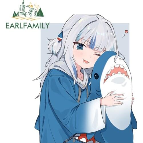 EARLFAMILY 13cm x 10.5cm for Gawr Gura Car Stickers and Decals DIY Waterproof JDM Accessories Graffiti Sticker VAN Decoration