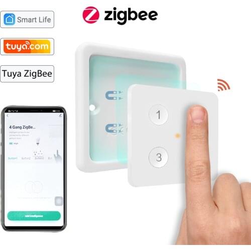Tuya ZigBee 3.0 Wireless 4-Button Square Remote Works with Smartthings Conbee Deconz Stick Domoticz Hub Required