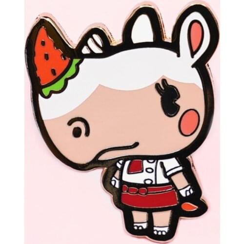 Villagers NPC Kawaii Merengue Hard Enamel Pin New Horizons Fashion Cartoon Strawberry Rhino Brooch Animal Crossings Fan Gift