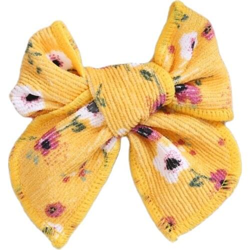Corduroy Print Bows Hairpins New Kids Floral Bow Hair Clips Knot Child Handtied Hair Barrettes Princess Fashion Hair Accessories